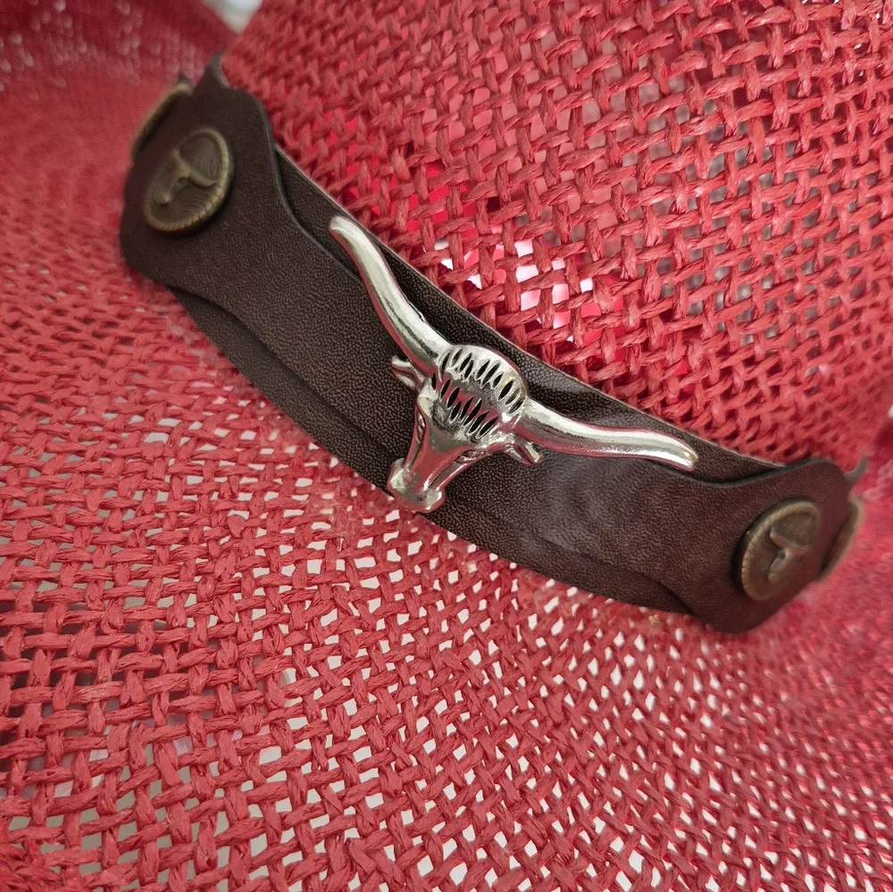 Scala Red Western Straw Hat Country Western Coastal Cowgirl - OSFA - Picture 6 of 10